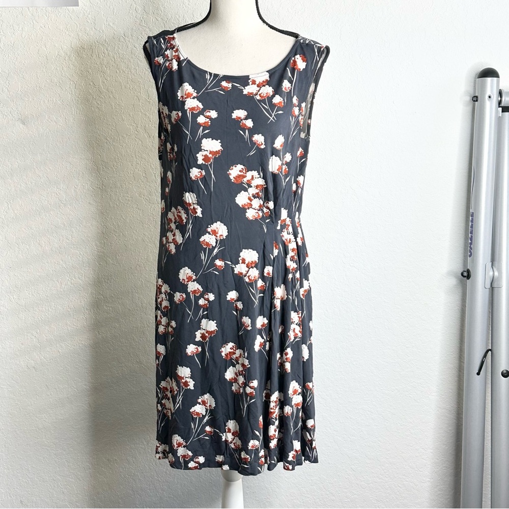 Tory Burch Gray Floral Midi Liana Dress Large Casual Sleeveless lightweight